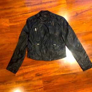 Black faux leather coat with zippers
